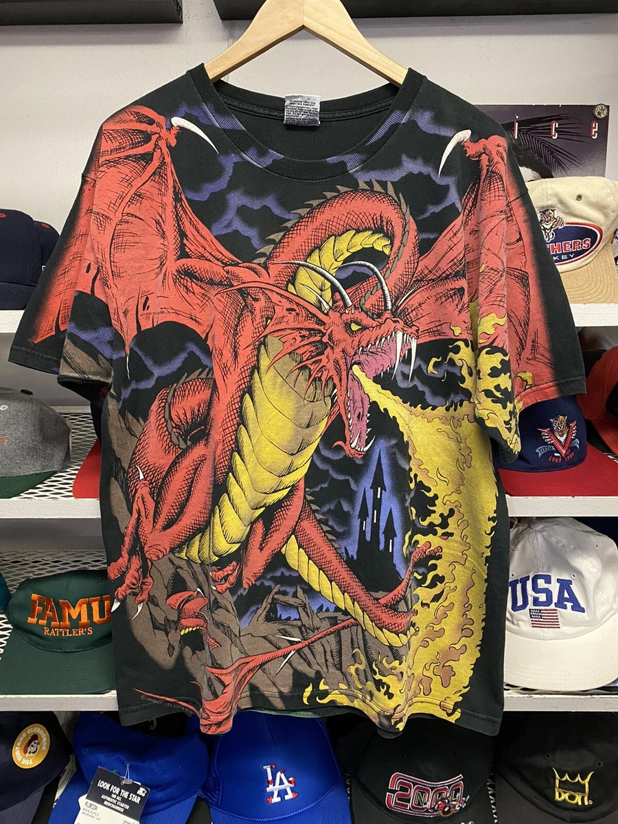 VINTAGE Liquid Blue DUNGEONS DRAGONS All Over Print T Shirt Large