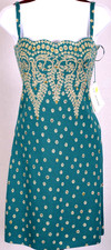 NWT ST JOHN Women's Green Jade Metallic Gold Sequins Studs Shimmer Dress Sz 12