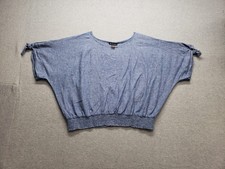 Ashley Stewart Women Tops 24 Blue Round Neck Short Sleeve Tie Detail Logo Casual