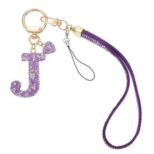 Initial Letter Keychain for Women Bling Letter A-Z Key Chain Charm Purple-J