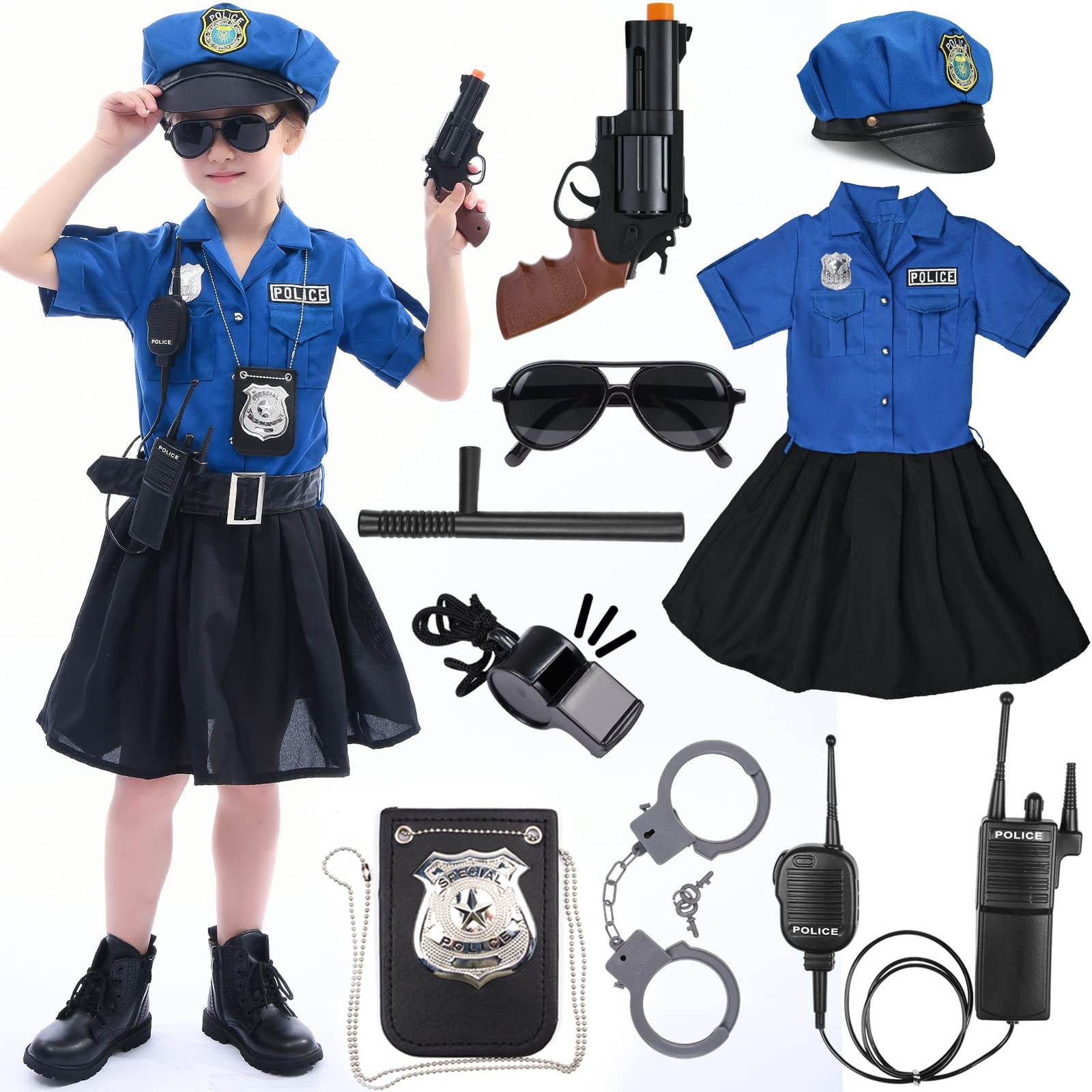 Costume policier avec accessoires police idée cadeau pour garçon et fille