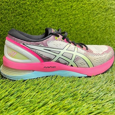 Asics Gel Nimbus 21 Womens Size 8 White Pink Blue Running Walking Shoes Sneakers