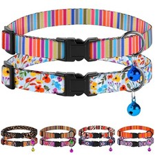 2 Pack Cat Collars with Bell - Breakaway Soft Collar for Girl Floral Striped