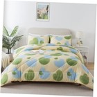  Heart Print Size Comforter Set, Green and Yellow Blue Lovely Full Green Heart