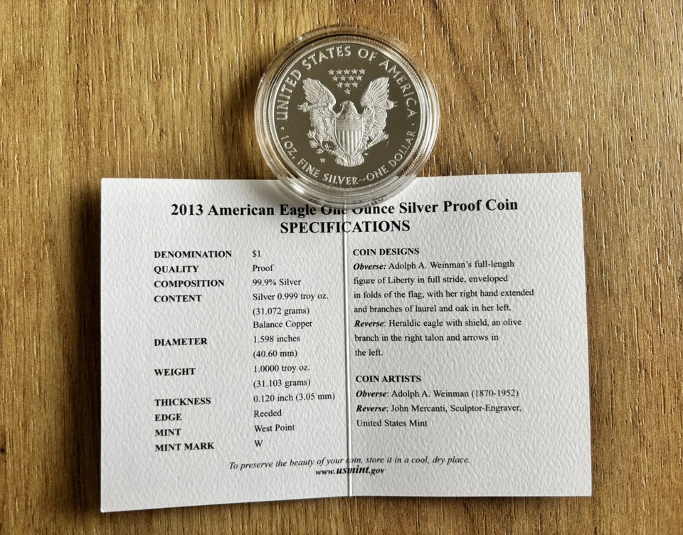 2013-W Silver American Eagle, 1 oz. Proof/PP, in Box & COA - Jahrgang 2013 - Bild 4 von 4