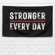 Stronger Every Day 3x5 ft Gym Flag Fitness Workout Muscle Motivational Banner