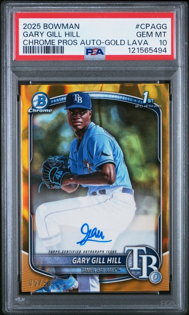 Gary Gill Hill 2025 Bowman Draft Chrome 1st Gold Lava Refractor Auto /50 PSA 10