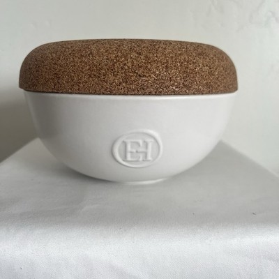 Emile Henry Ceramic Bowl Salt Cellar Cork Cover Lid Spices Crème Made in France