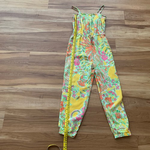 Lilly Pulitzer Jumpsuit Romper Girls’s Size 6 Yellow Floral Tropical Sleeveless - Picture 2 of 9
