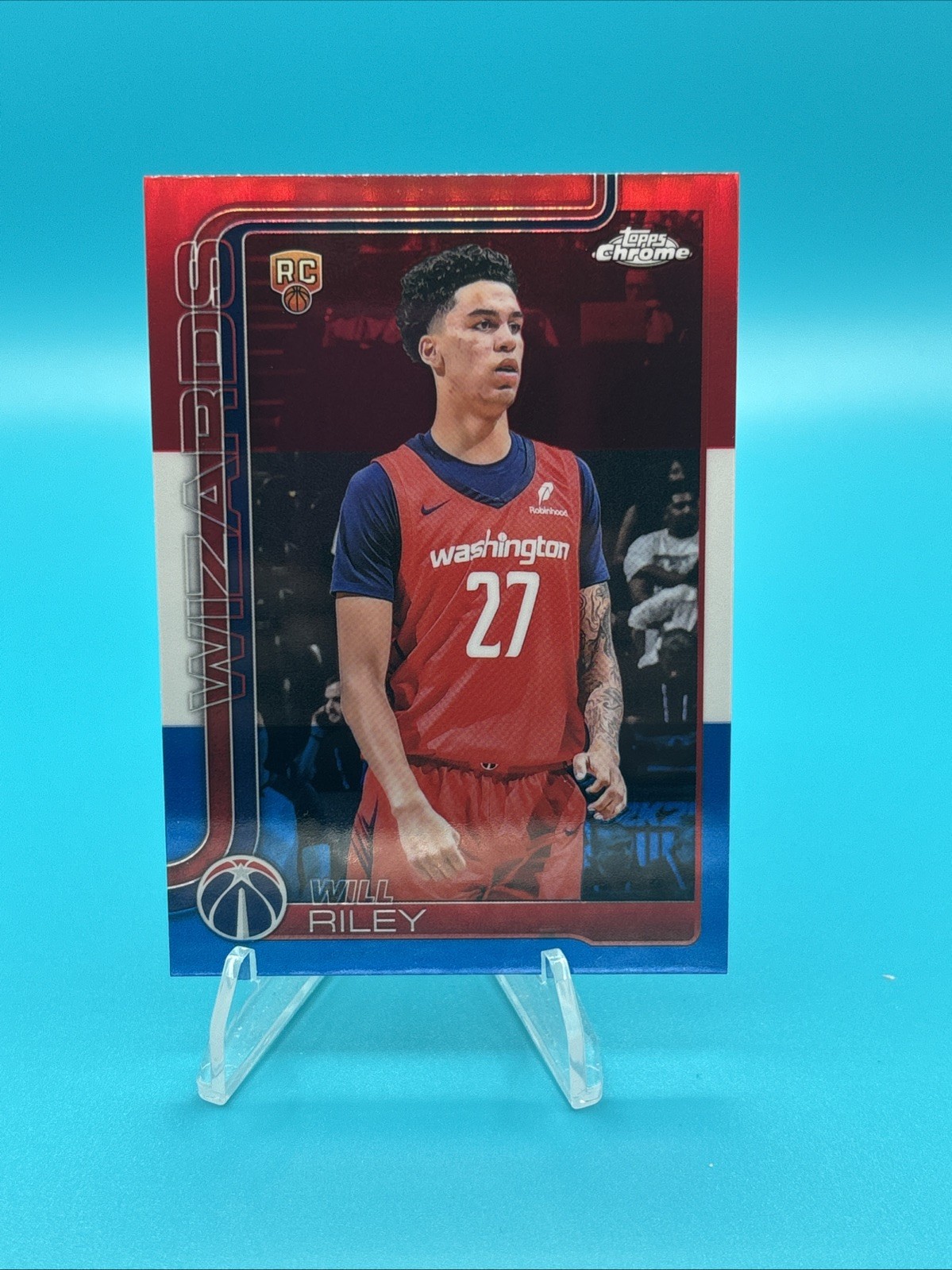 Will Riley 2025-26 Topps Chrome Red White Blue RC #271 Washington Wizards