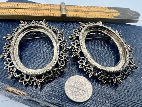 2 Pc Silver Tone Pendant Brooch Combo Setting 30x40mm Bezel Jewelry Making Lot K