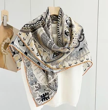 100% Silk Plain satin Scarf Bandanna Square Shawl Wrap Black orange Print 43"