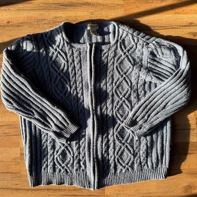 Classic Elements Cardigan Blue Silk Wool Blend Cable Knit Zip Up XL 18-20