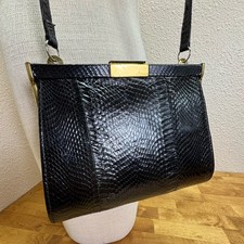 Vintage Lizard Skin Shoulder Bag with Gold H-Clasp — listing 2