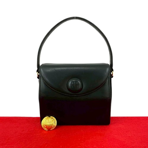 GIVENCHY 4G Logo Gold Tone Leather Mini Top Handle Bag Black Auth