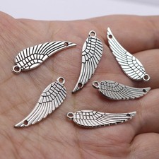 36 Tibet Silver Tone Alloy Angel Feather Wing Pendants 10X31mm Connector Charms