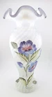 Fenton Heirloom Violet Crest Spiral Optic Opal Vase Hand-Painted Signed Fredrick