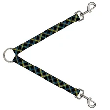 Dog Leash Splitter Plaid Black/Yellow/Turquoise/Gray