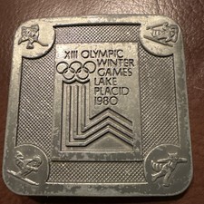 Winter Olympic Games Lake Placid XIII Sports Ski Hockey 80s Vintage Belt Buckle