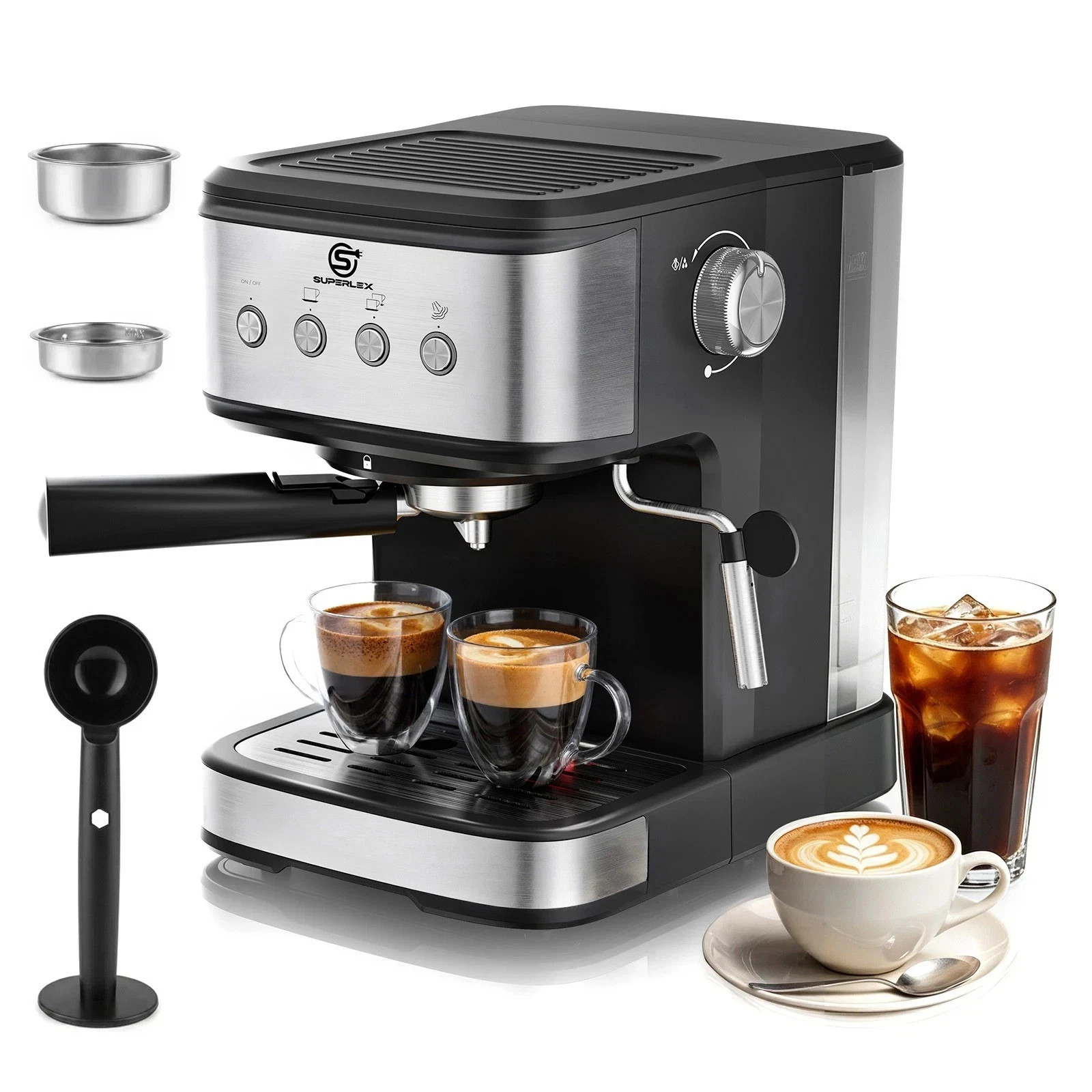 SUPERLEX Macchina Espresso Caffè Cappuccino Macchine con Montalatte Bacchetta Vapore