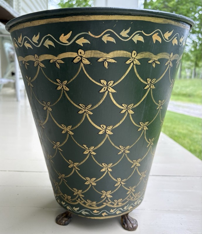 Italian Vintage  Hand Painted Vintage Metal Tole Ware Trash Can