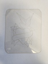 1980's Vintage Tattoo Flash Acetate 4x5 Heart Bird Sparrow Banner Floral