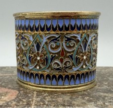 Russian Imperial 84 Silver Cloisonne Enamel Napkin Ring, 40 grams