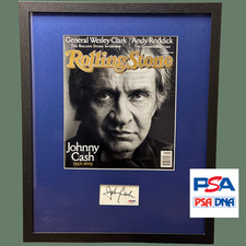 JOHNNY CASH SIGNED PSA/DNA FRAMED DISPLAY WITH ROLLING STONE COVER