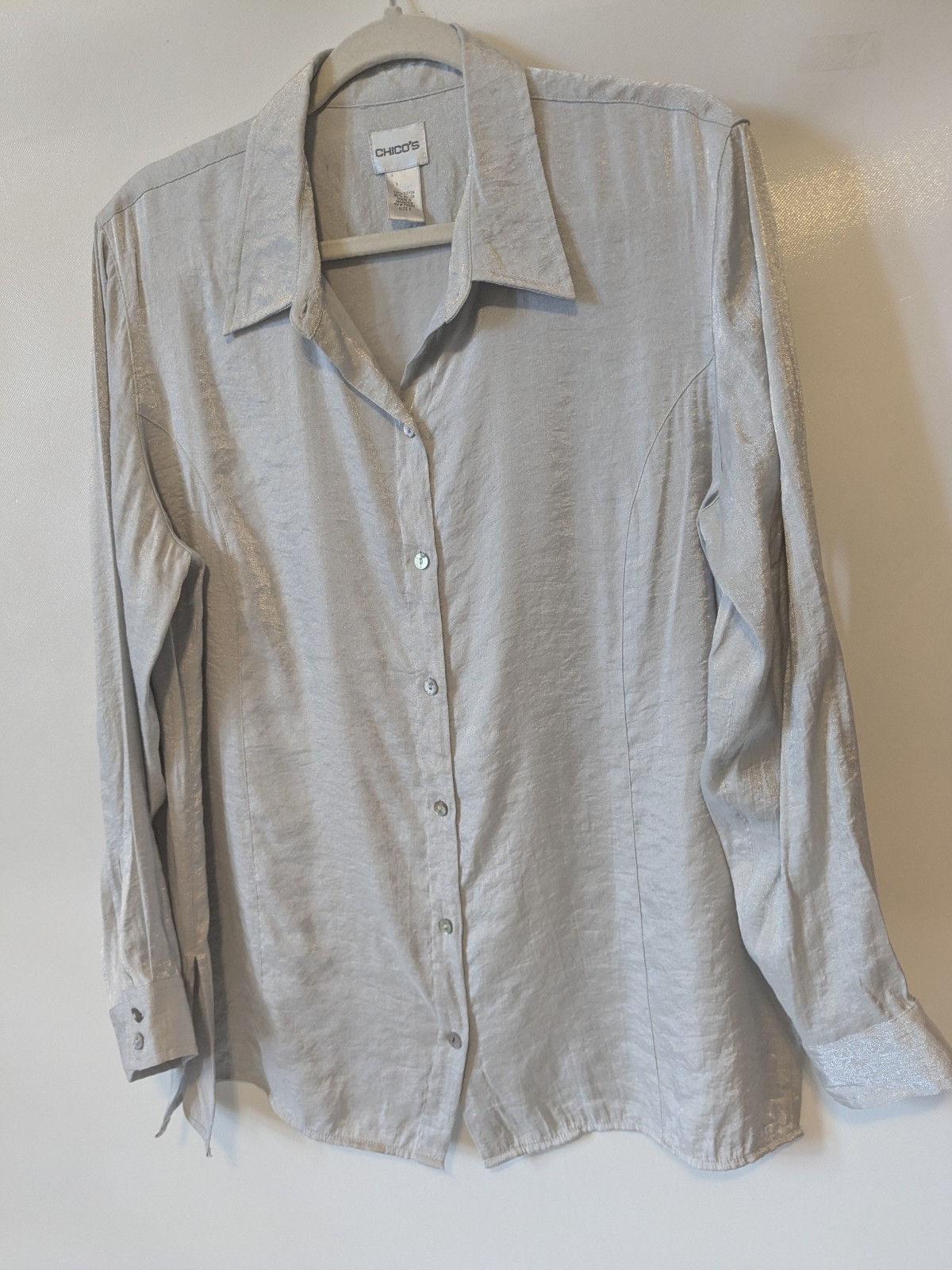 CHICOS Silver Chrome Button Up Pointed Collared S… - image 2