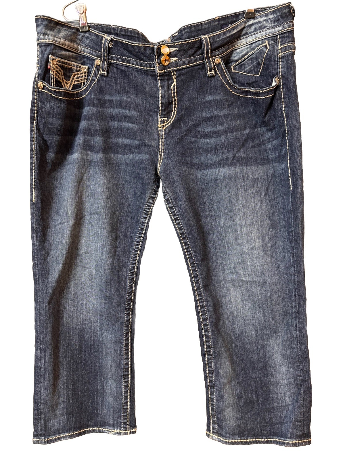 Vigoss The New York Capri Jeans Plus SZ 22 Inseam 21 Mid Rise Flap Pockets Bling