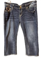 Vigoss The New York Capri Jeans Plus SZ 22 Inseam 21 Mid Rise Flap Pockets Bling