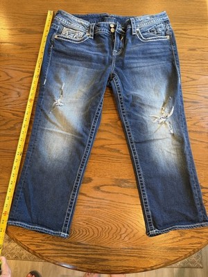VIGOSS Women s Straight Jeans Medium Wash Blue Denim Distressed Embroidered 5/6
