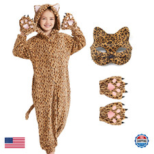 Ezuwail Cheetah Costume Kids Leopard Costume Gloves Mask Cheetah Bodysuit Bodysu