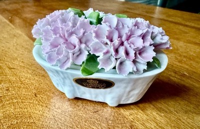 Aynsley Fine Bone China, August Pink Carnation Flowers in White Oval Vase
