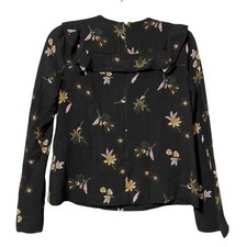 ALC Annaleigh Black Silk Ruffle Floral Yoke Top Blouse Womens 2 Preppy Fall Top