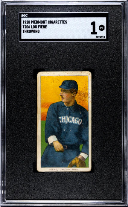 1909 T206 LOU FIENE NNO POOR PIEDMONT 350 THROWING SGC 1 CHICAGO WHITE SOX