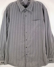 George-Mens Classic Long Sleeve Button Down Shirt-Large/XL-Gray Stripes-Casual