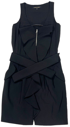 Cynthia Steffe Black Mini Dress 0 Sleeveless Ruffle Belted Zip Front Pockets LBD