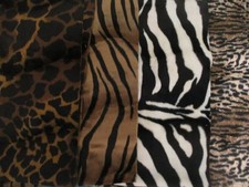 Synthetic Fabric Lot of 4 Remnant Pieces Animal Print Fake Fur Zebra Tiger