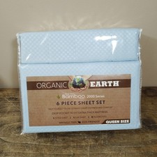 Organic Earth Bamboo Queen Size Sheet Set NEW Deep Pockets 6 Piece Blue Bed