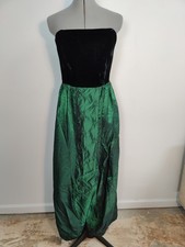 Vtg 90s J. Hillary Prom Dress Gown Black Velvet Green Taffeta Medieval Goth Sz S