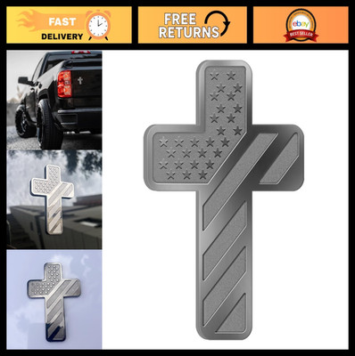 Patriotic USA Flag Cross Car Emblem - 3D Zinc Alloy Badge with 3M Adhesive - Dec