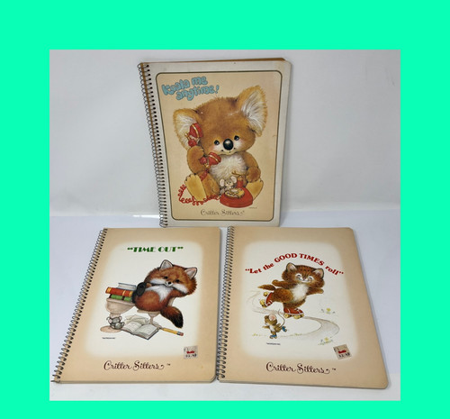 80s Mead Critter Sitters Notebooks Lot Of 3 Morgan Inc. KOALA-FOX-KITTY 11x8-1/2