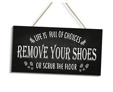 Remove Your Shoes Sign Front Door Decor - Wooden Shoes Off Sign 6x12Inch Black
