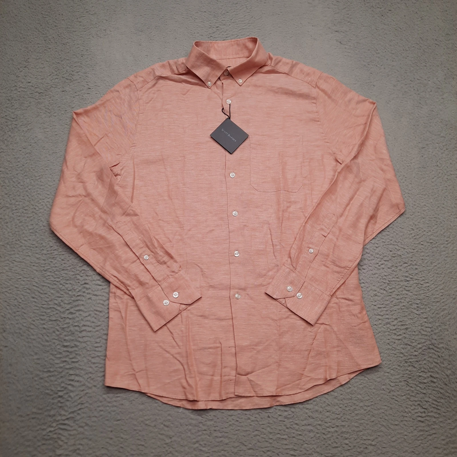 Scott Barber Shirt Mens Medium Coral Pink Long Sleeve Button Down Casual Linen