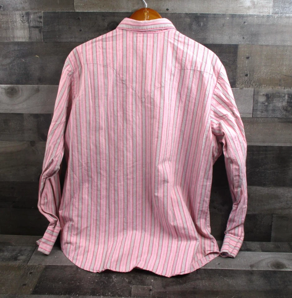 Camisa Polo Ralph Lauren Para Hombre Grande Rosa Rayas Sante Fe Western Pearl Snap Foto 3 de 4