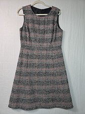Talbots Women 10 Wool Blend Sleeveless  A Line Tweed Dress Lined Plaid Midi