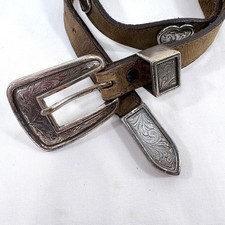 Justin Leather Belt Brown Western Heart Concho Engraved Buckle Women Size 26