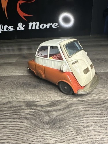 Vintage Bandai BMW Isetta Tin Friction Car Red & White Original Vtg Metal Toy