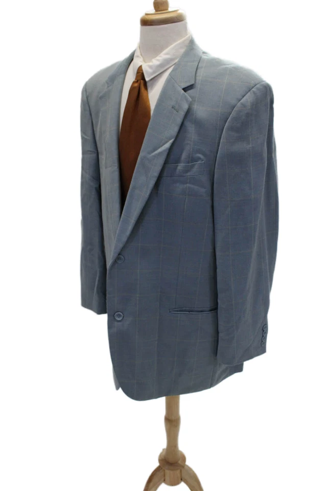 Blazer Emanuel Emanuel Ungaro Para Hombres Lana Cuadros Dos Botones Forrado Azul Talla 46L Foto 3 de 4